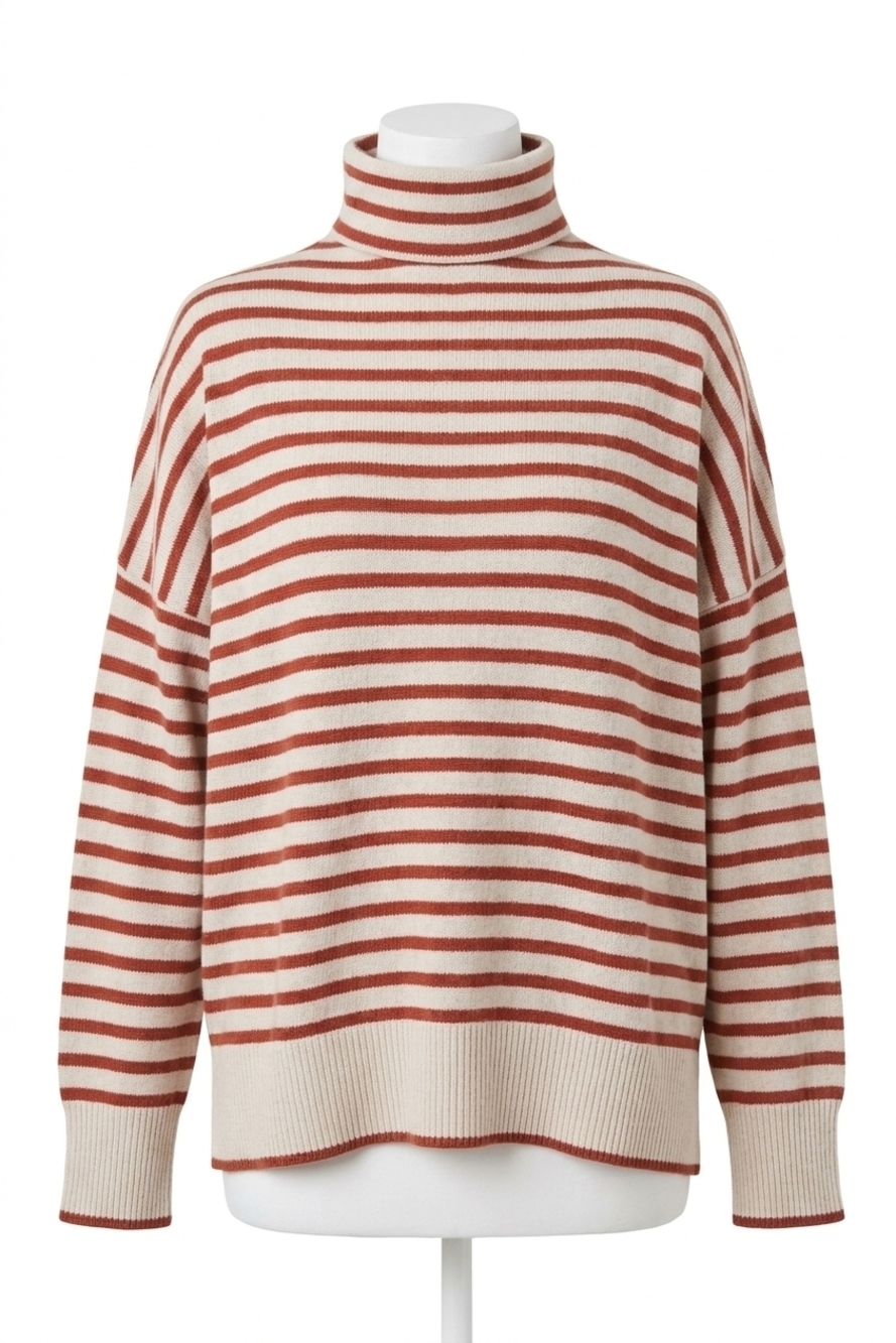NEW BRODIE CASHMERE sage funnel neck sweater in canvas/chili flake